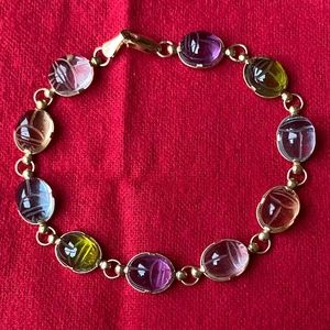 Multi-colored glass scarab bracelet